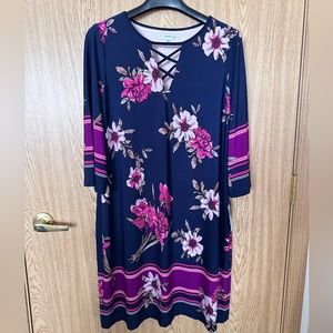 New Studio One NY Missy Navy/Fuchsia Floral 3/4 Sleeve Casual Dress Women’s M